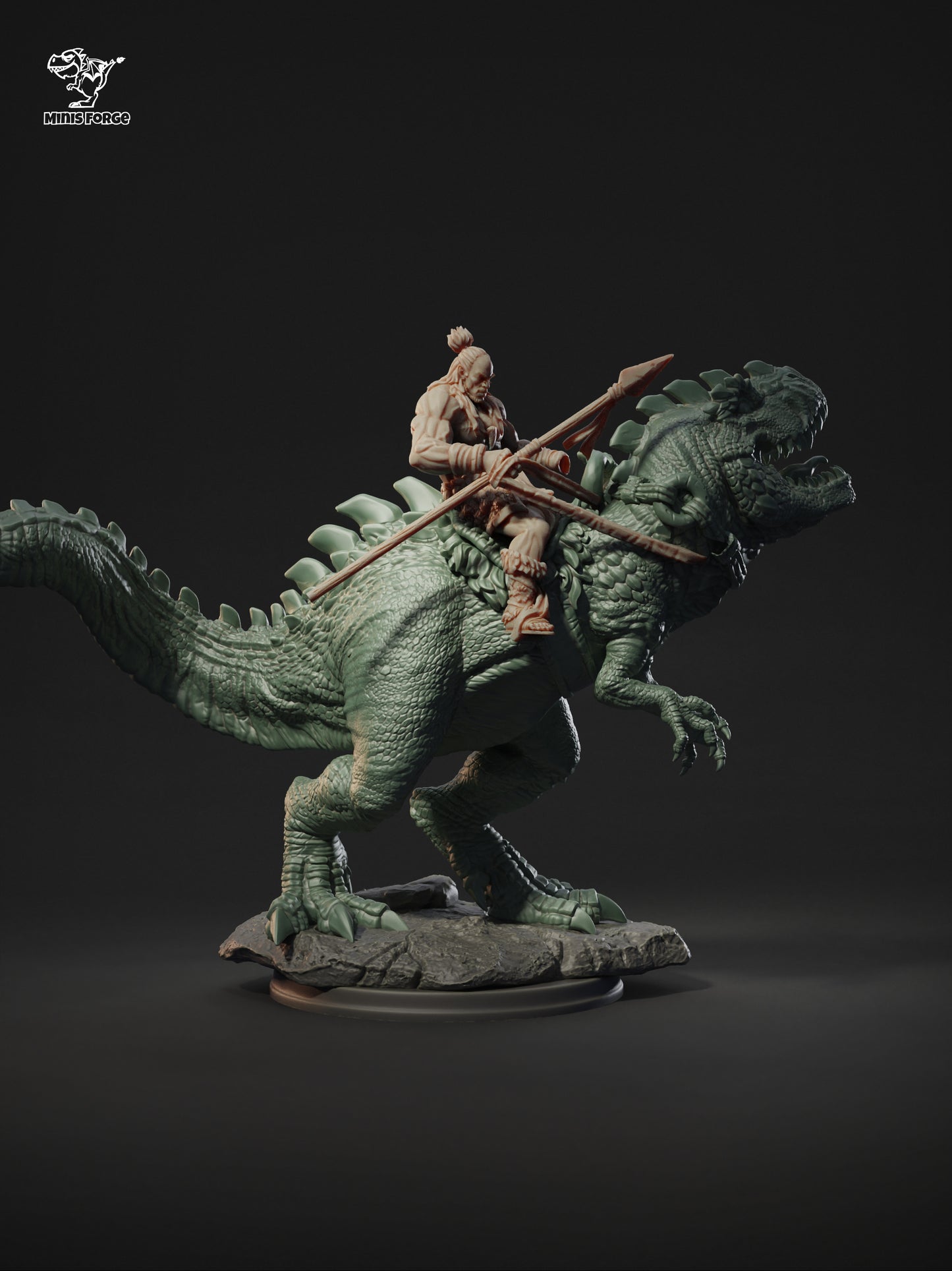 Command Attention: Barbarian Anbass Riding Mighty T-Rex, a Premium D&D Miniature for Tabletop Gaming