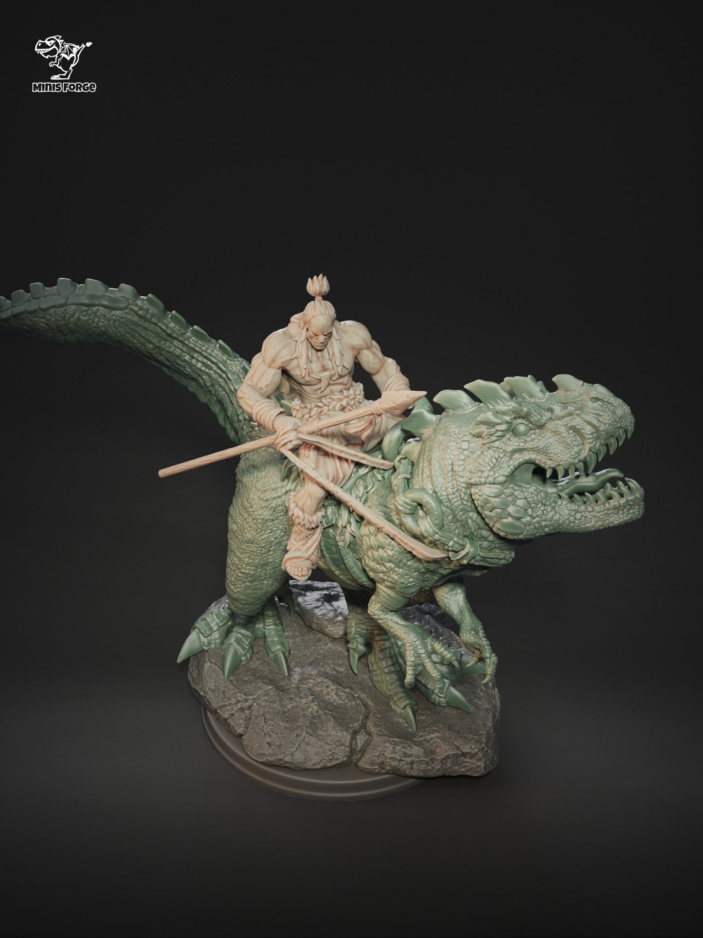 Command Attention: Barbarian Anbass Riding Mighty T-Rex, a Premium D&D Miniature for Tabletop Gaming