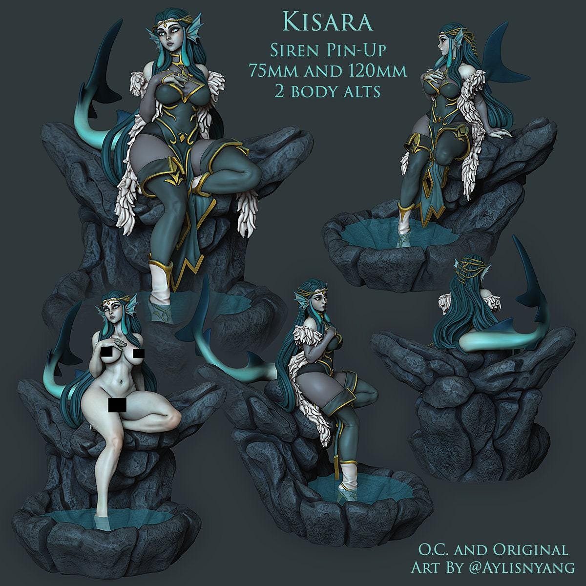 Mermaid Kisara NSFW 3D Printed Statue – Mature Pin-Up Art Resin Collectible, Made to Order for Adult Collectors & Fans