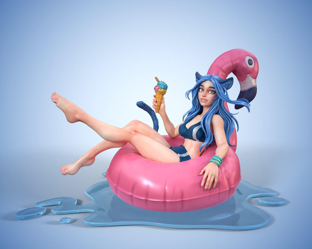 Pinup Katty NSFW 3D Printed Statue – Mature Poolside Pin-Up Resin Collectible, Made to Order for Adult Collectors & Fans