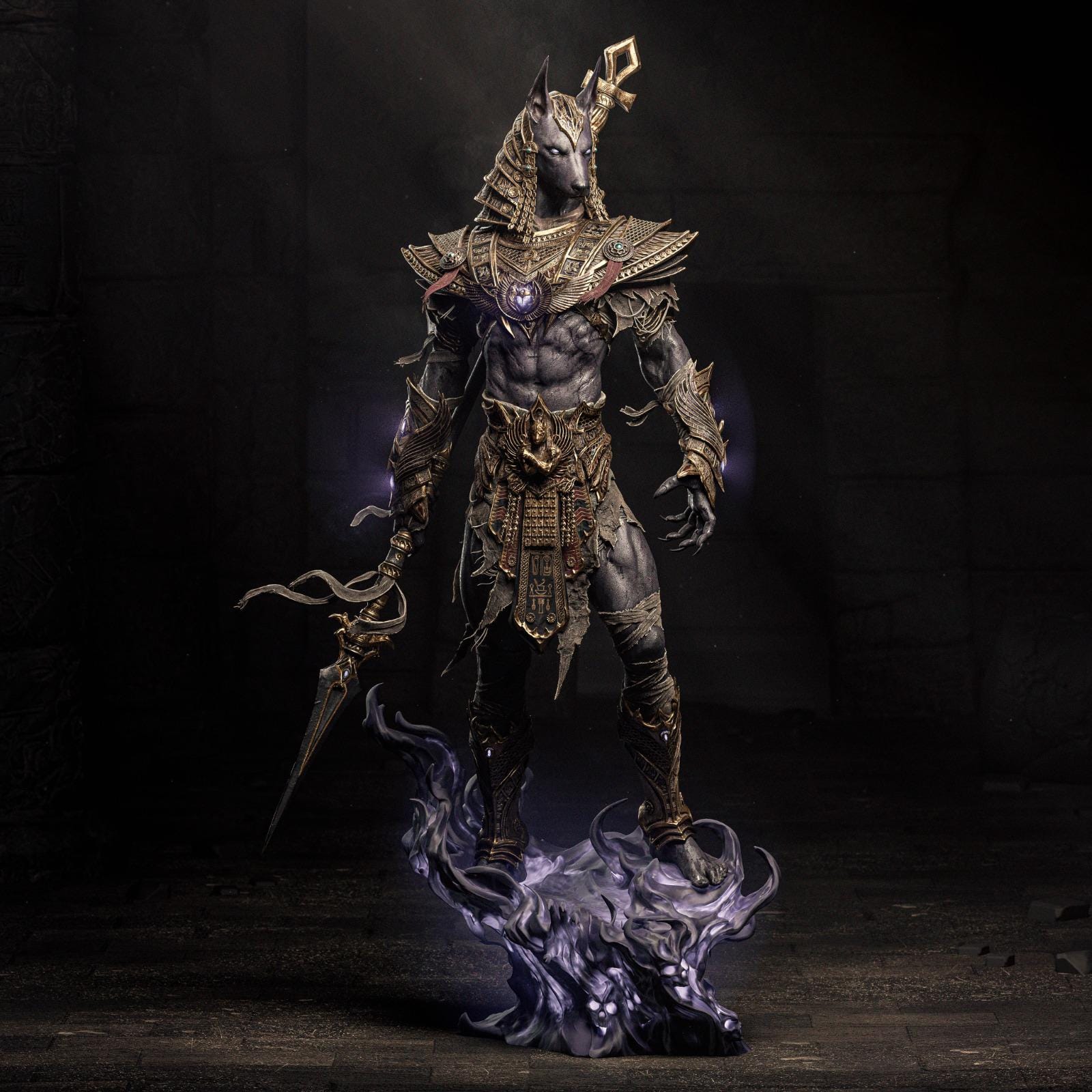 a statue of a demon with a sword in his hand