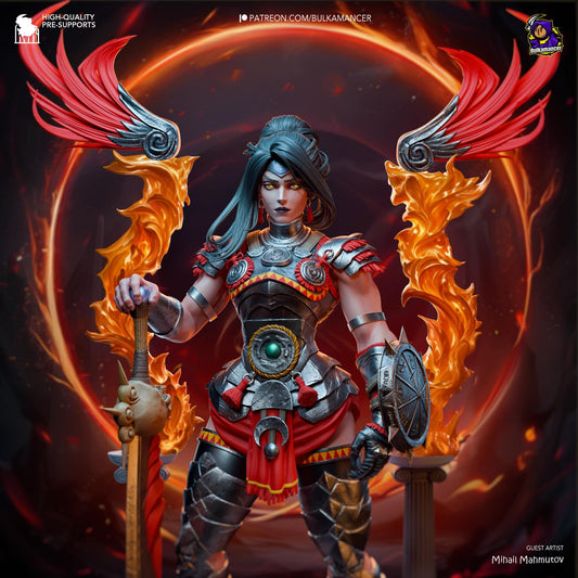 a digital painting of a woman with a sword