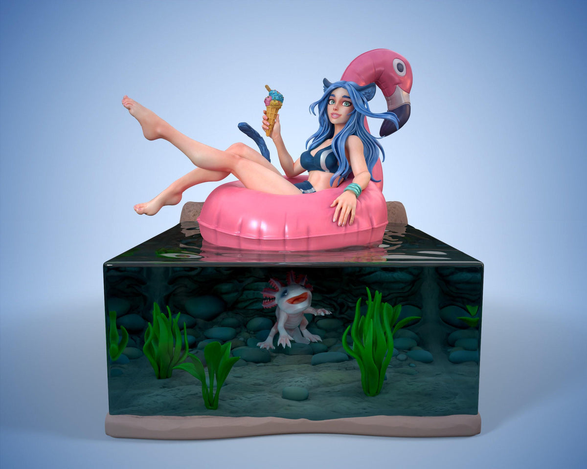 Pinup Katty NSFW 3D Printed Statue – Mature Poolside Pin-Up Resin Collectible, Made to Order for Adult Collectors & Fans