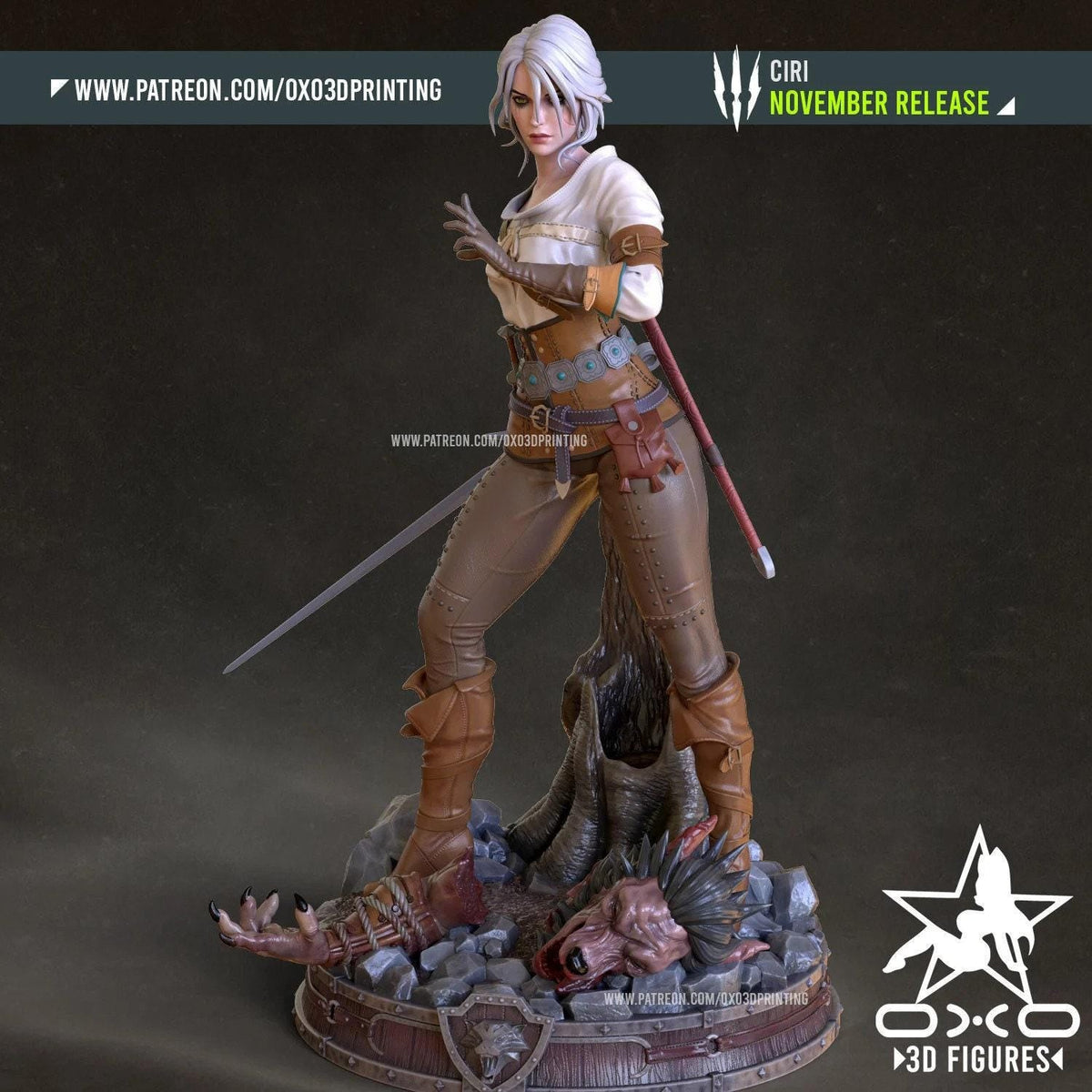 Ciri Witcher NSFW 3D Printed Statue – Mature Ashen-Haired Warrior Resin Collectible, Made to Order for Adult Collectors
