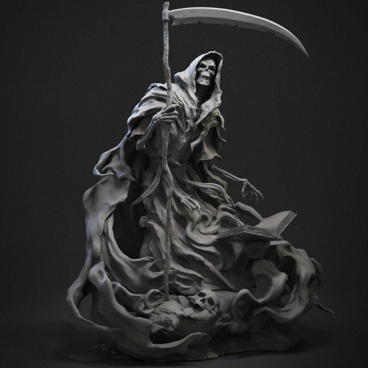 Grim Reaper Collectible Statue 3D Printed Resin Figure | Hand Painted or Unpainted Fantasy Horror Decor