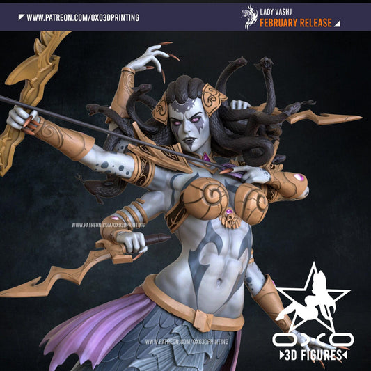 Lady Vashj 3D Printed Statue: Exquisite NSFW World of Warcraft Naga Collectible Miniature