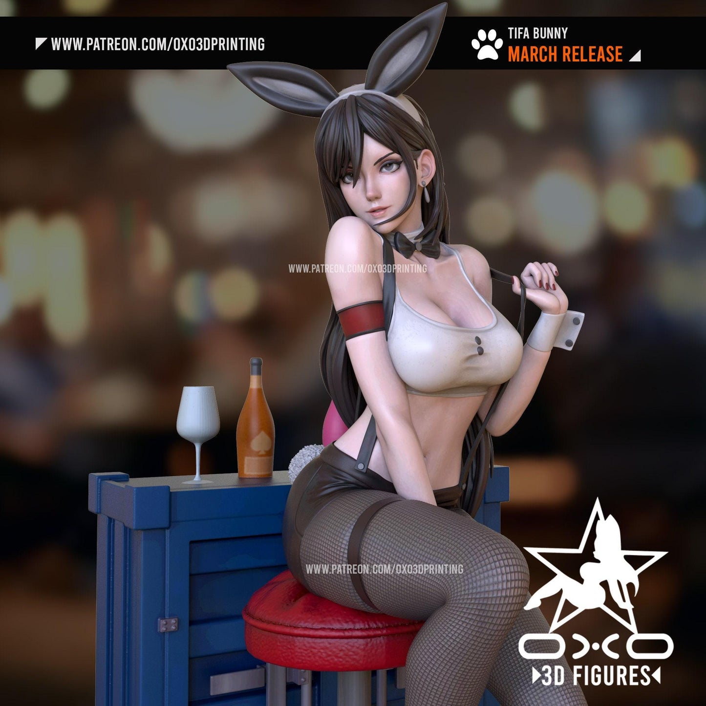 Tifa Lockhart Bunny 3D Printed Resin Statue: Exquisite Final Fantasy VII Collectible with Optional NSFW Variant!
