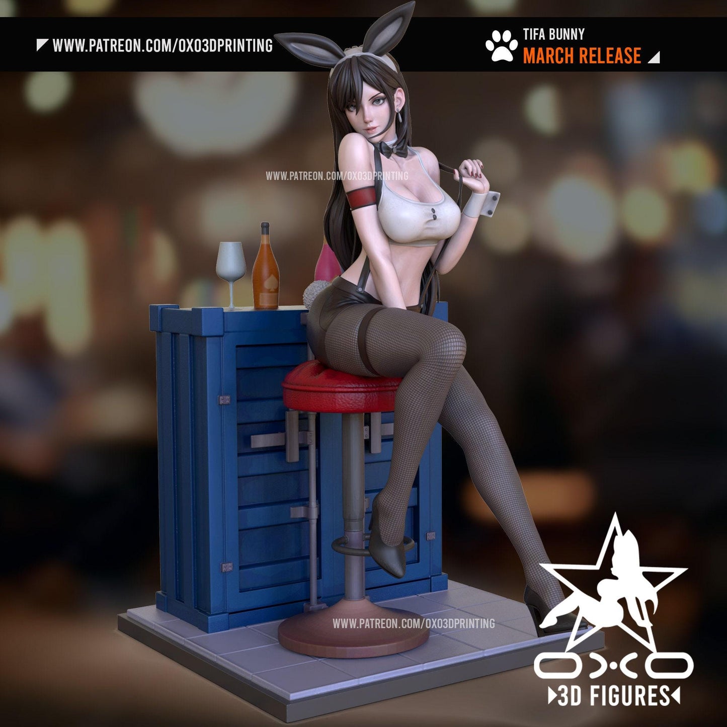 Tifa Lockhart Bunny 3D Printed Resin Statue: Exquisite Final Fantasy VII Collectible with Optional NSFW Variant!