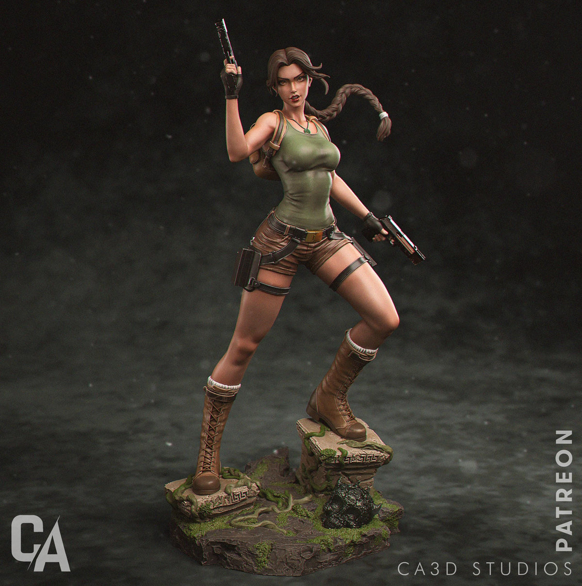 a statue of a woman holding a gun