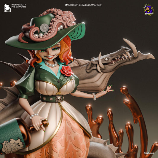 a figurine of a woman in a dress and hat