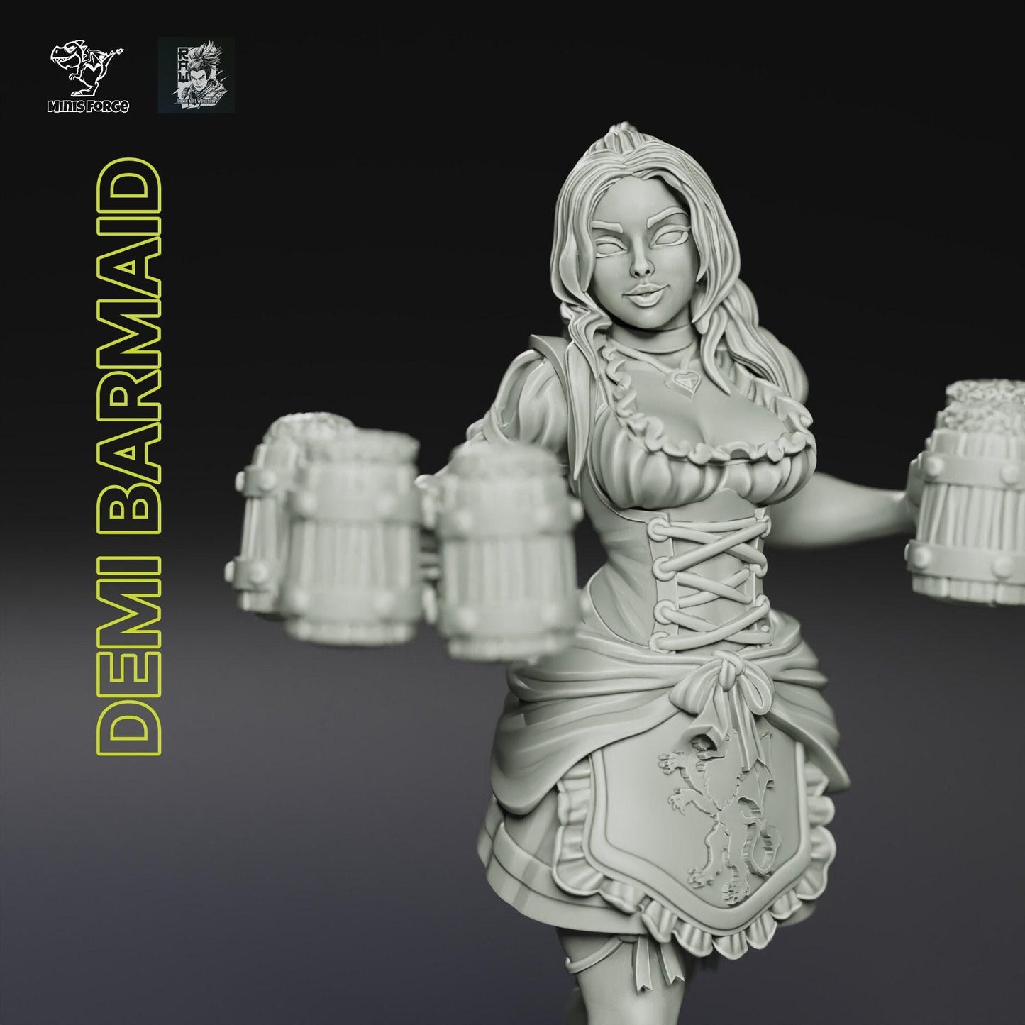 Demi Barmaid Miniature 3D Print Dungeons and Dragons Mini RPG Tabletop DnD Painting Great Gift Idea Board Game