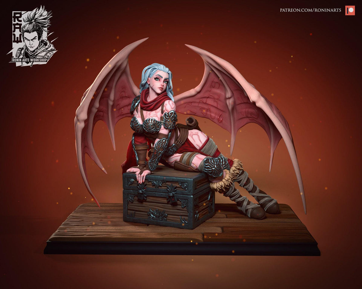 Pin-Up Izel NSFW 3D Printed Statue – Mature Winged Demon Girl Resin Collectible, Made to Order for Adult Collectors