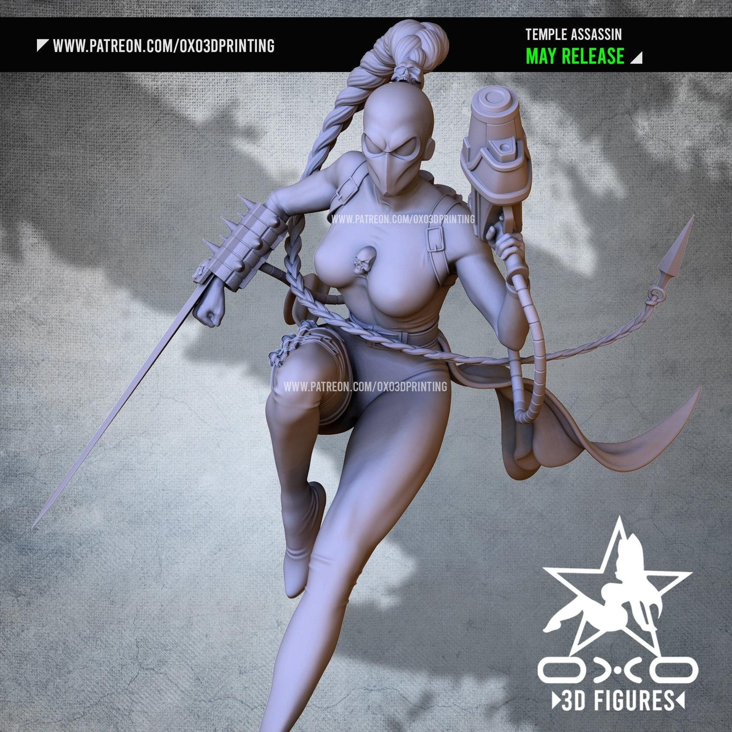 Calli Assassin: Dynamic 3D Printed Statue - NSFW Gaming Collectible