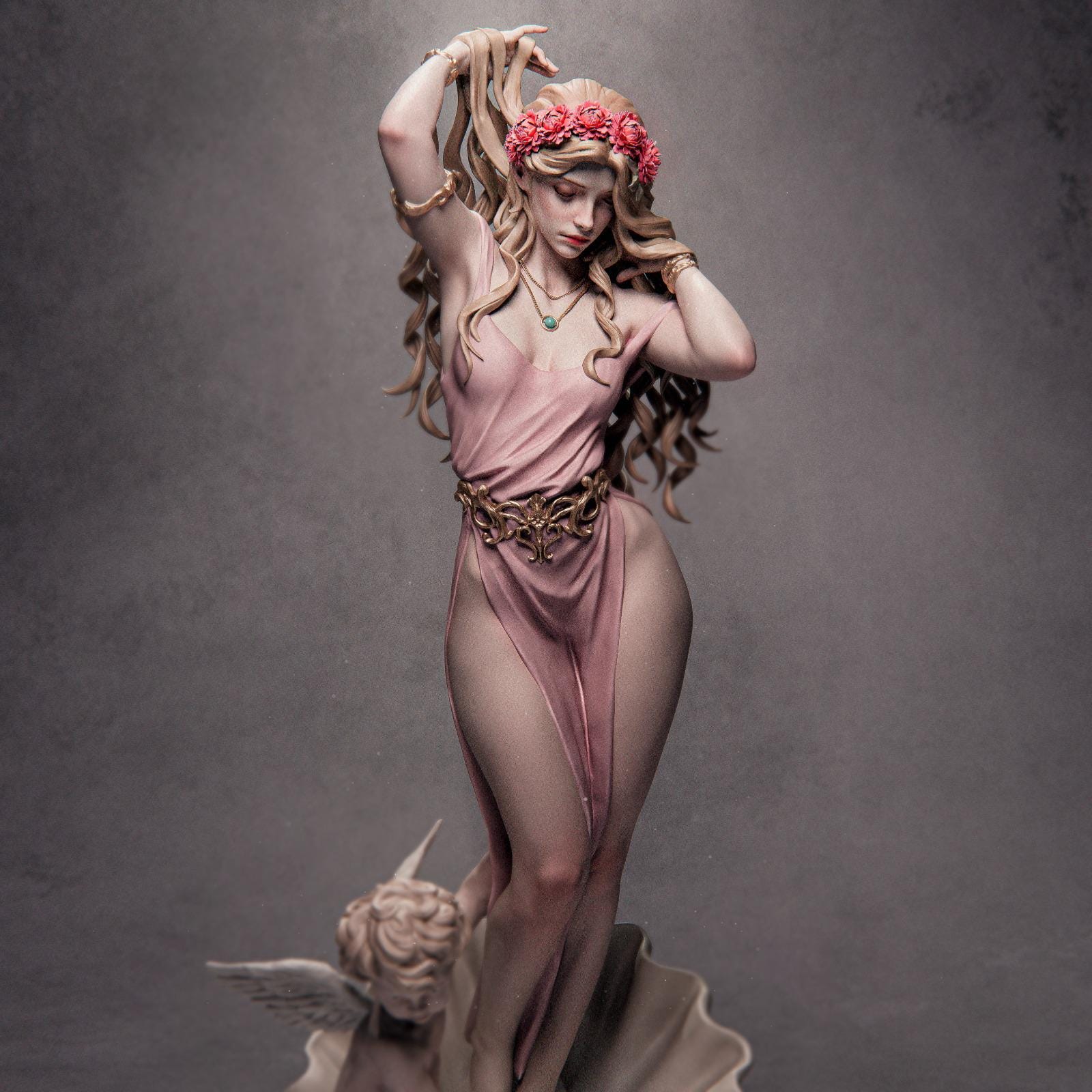 a statue of a woman with a flower in her hair
