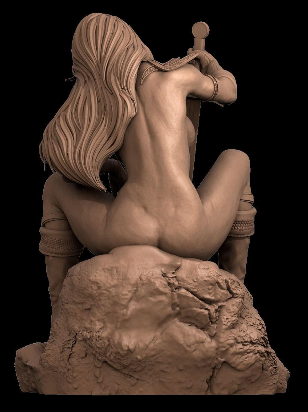 Red Sonya 3D Printed Collectible Statue - Dynamic Fantasy Warrior Figure with NSFW Option
