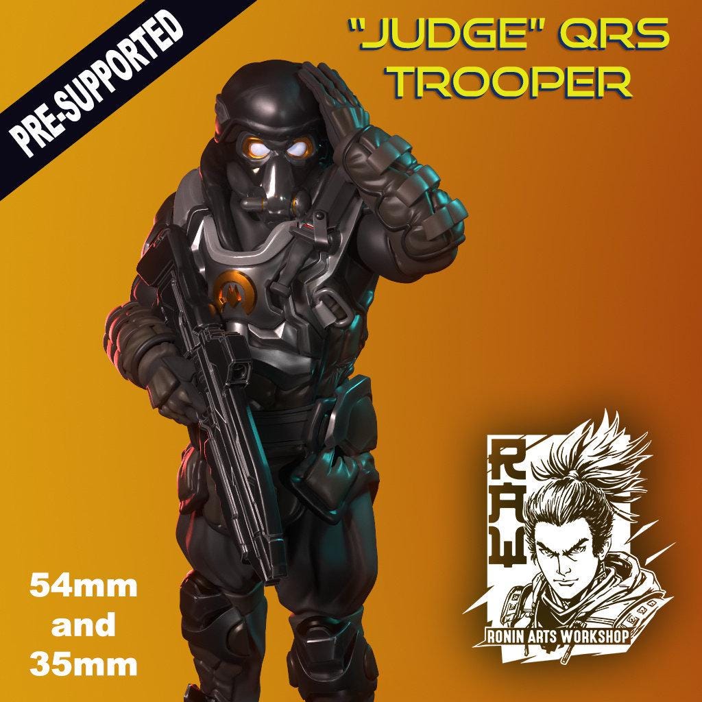 Judge "QRS" Trooper - Unpainted 35mm Cyberpunk Miniature - Enforcer Figure