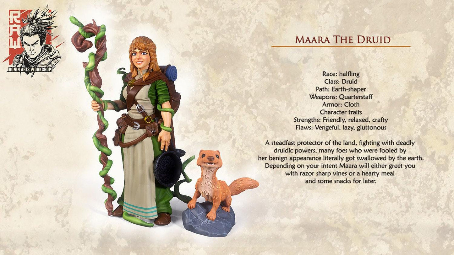 Maara Halfling Druid: Embrace the Magic of Nature with a 3D-Printed Miniature for DnD, Pathfinder, Warsurge, and Tabletop Adventures