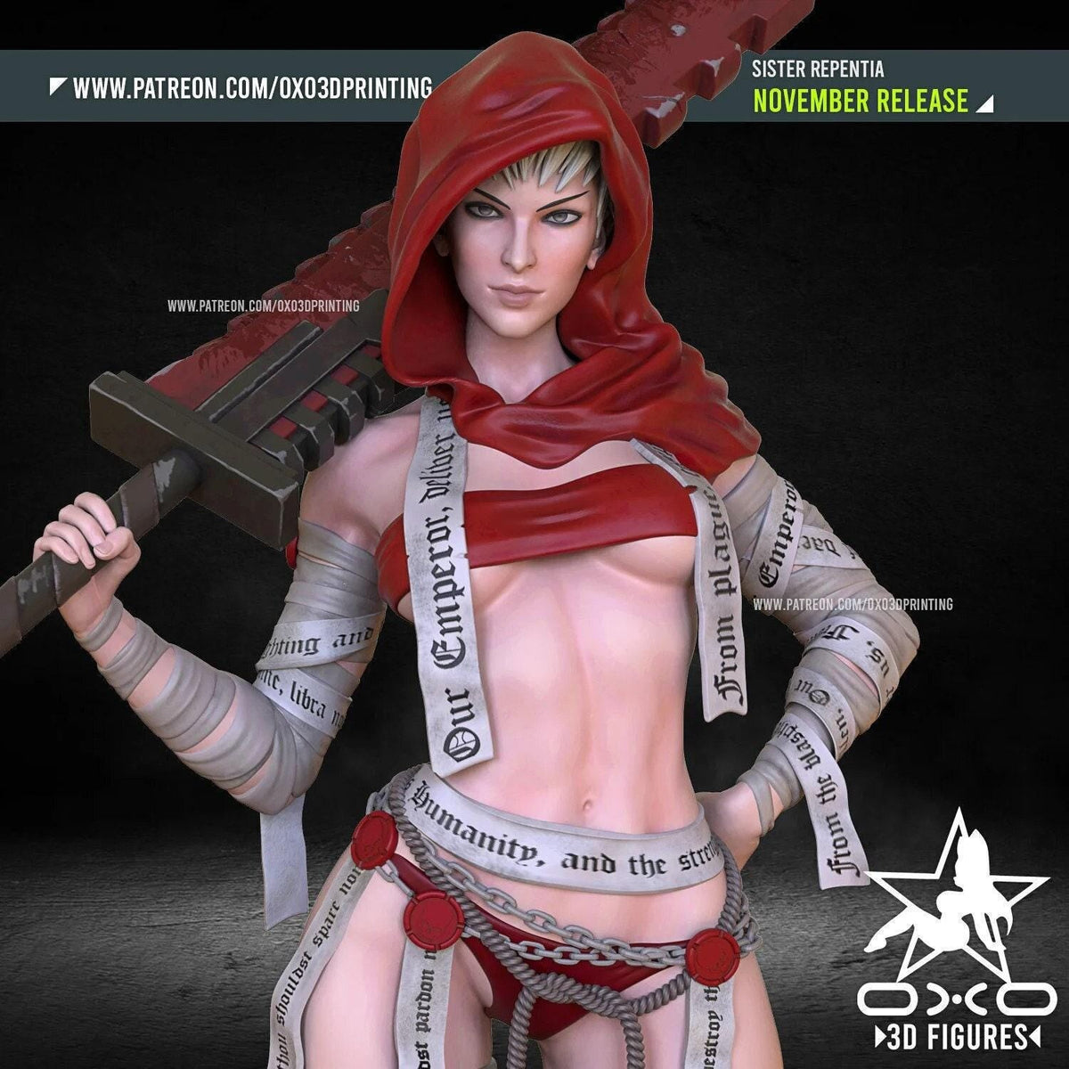Sister Repentia NSFW 3D Printed Statue – Mature Grimdark Warrior Resin Collectible, Made to Order for Adult Collectors