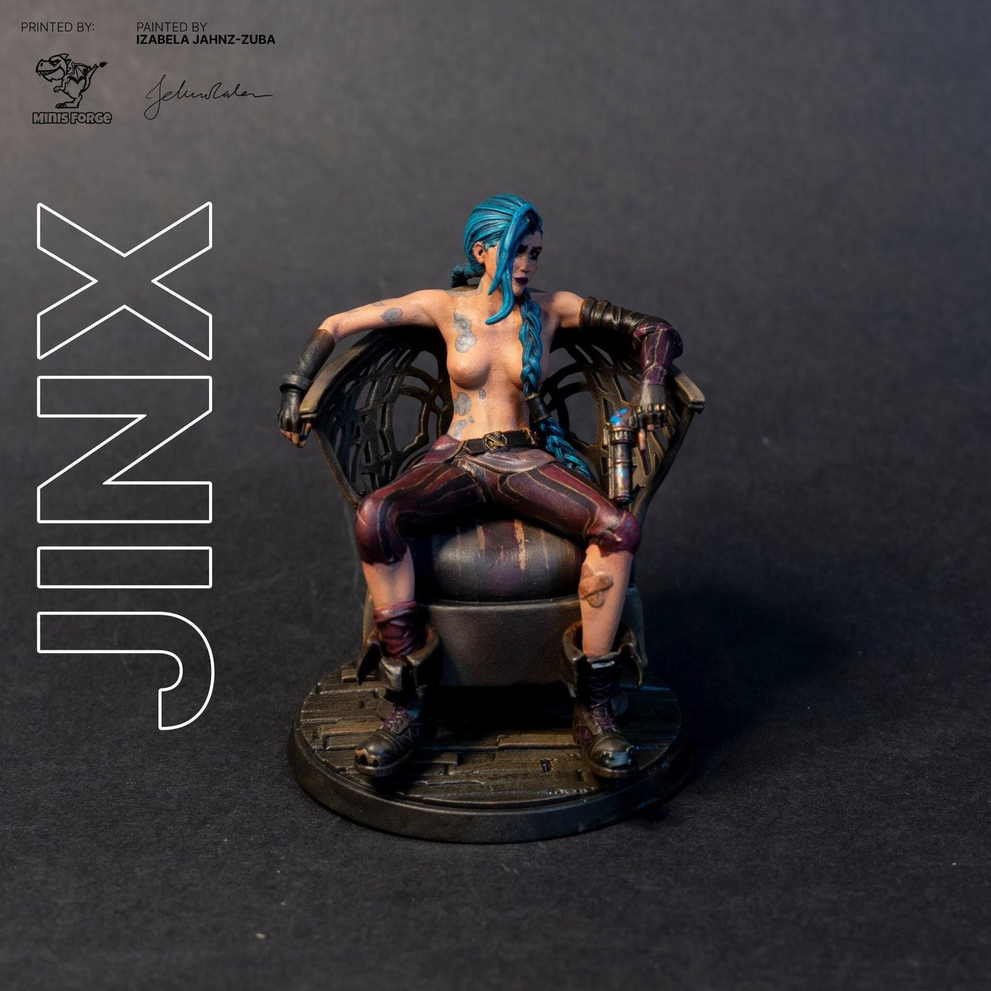 Unleash Chaos: Jinx 3D Print Statue – Explosive Collectible Fanart for League of Legends Fans (NSFW)