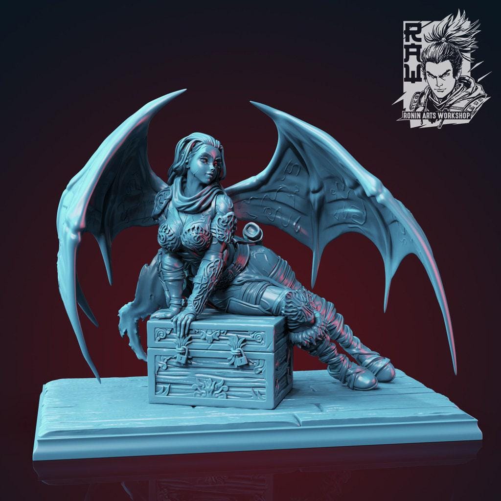 Pin-Up Izel NSFW 3D Printed Statue – Mature Winged Demon Girl Resin Collectible, Made to Order for Adult Collectors
