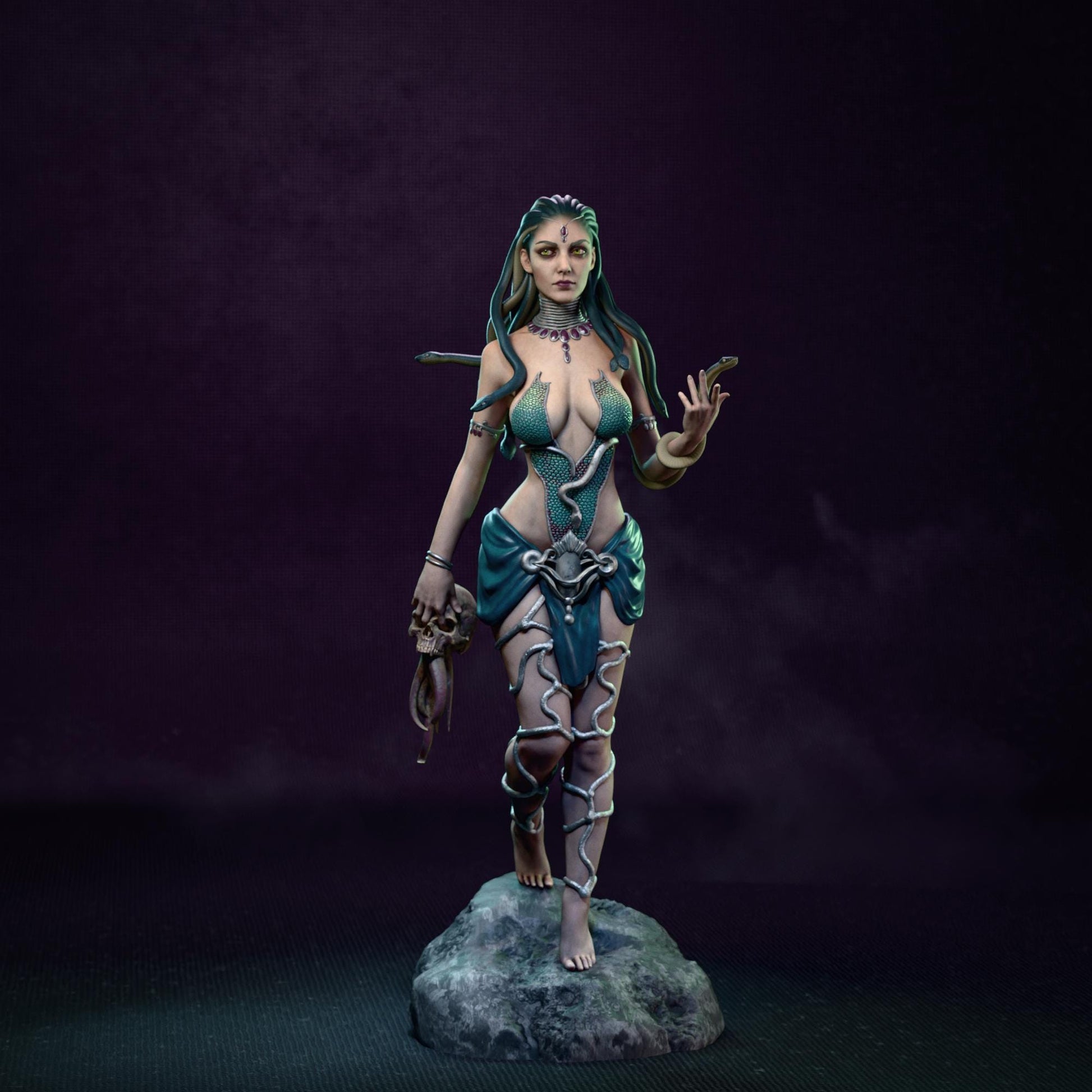 a statue of a woman with a sword on a rock