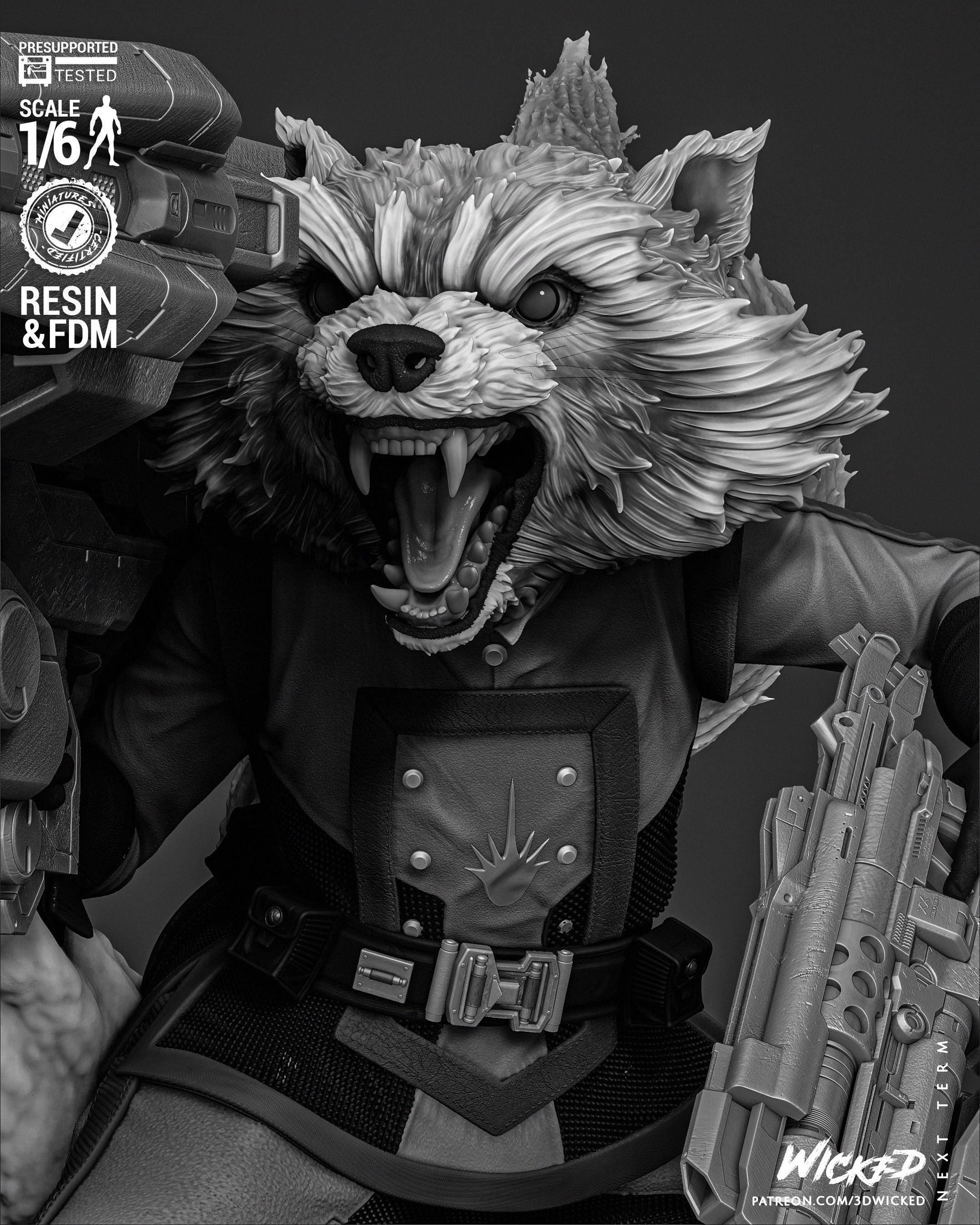 a statue of a wolf holding a gun