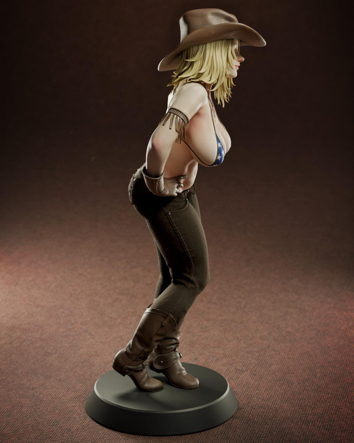 a statue of a woman wearing a cowboy hat