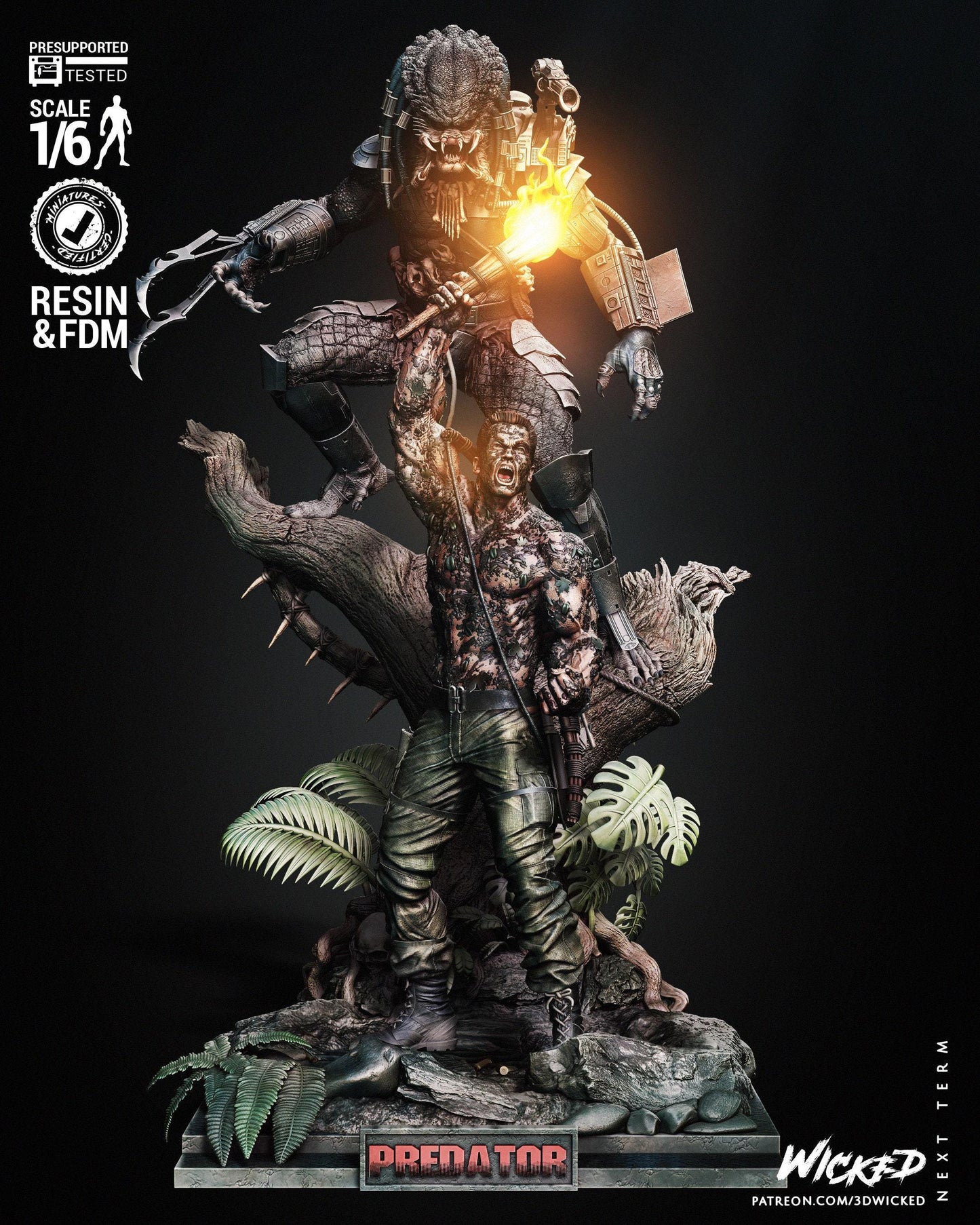 Predator and Dutch Diorama 3D Print Collectible Miniature Statue Figure Gift Idea for Man Woman Painter