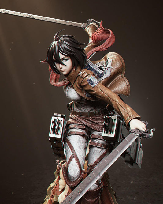Mikasa Collectible Statue Hand-Painted 3D Resin Figure - Ready-to-Display Scout Regiment, Attack on Titan, Anime Heroine Art, Scale 1/10