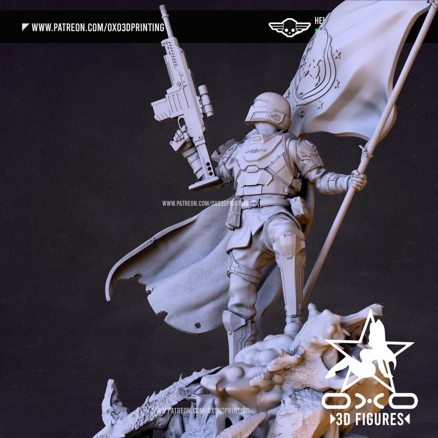 HellDiver 3D Printed Statue: Elite Soldier Collectible for Gaming Enthusiasts