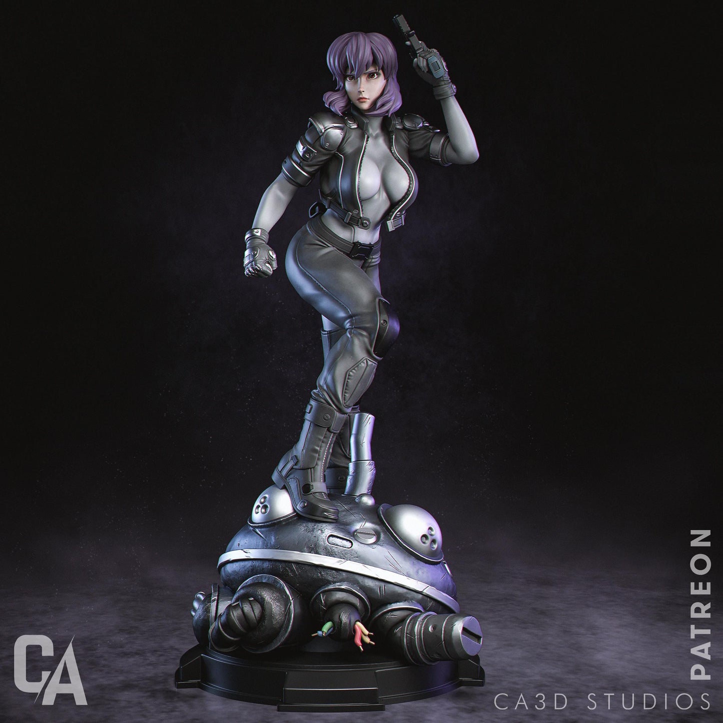 a statue of a woman holding a gun
