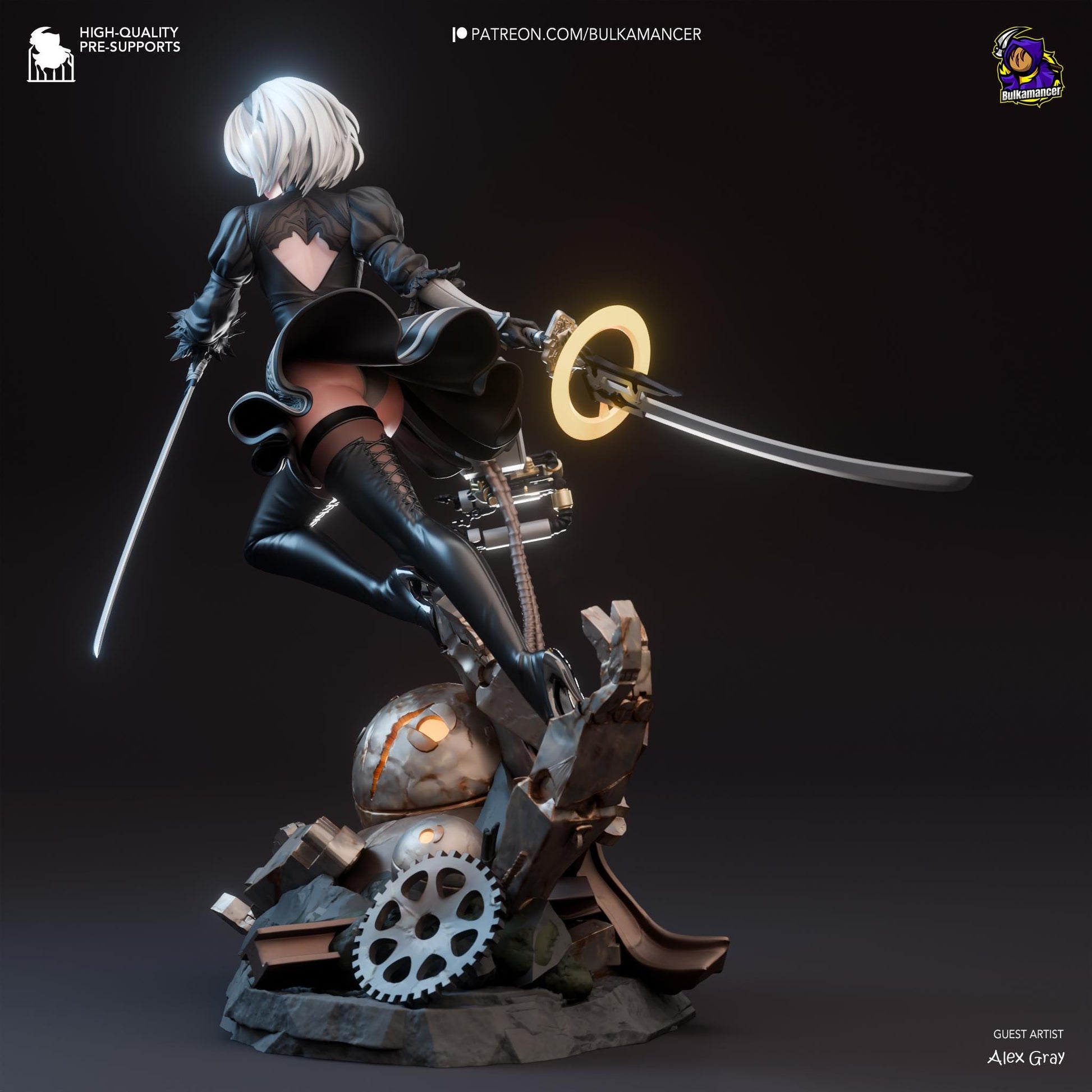 a statue of a woman with a sword on top of a machine