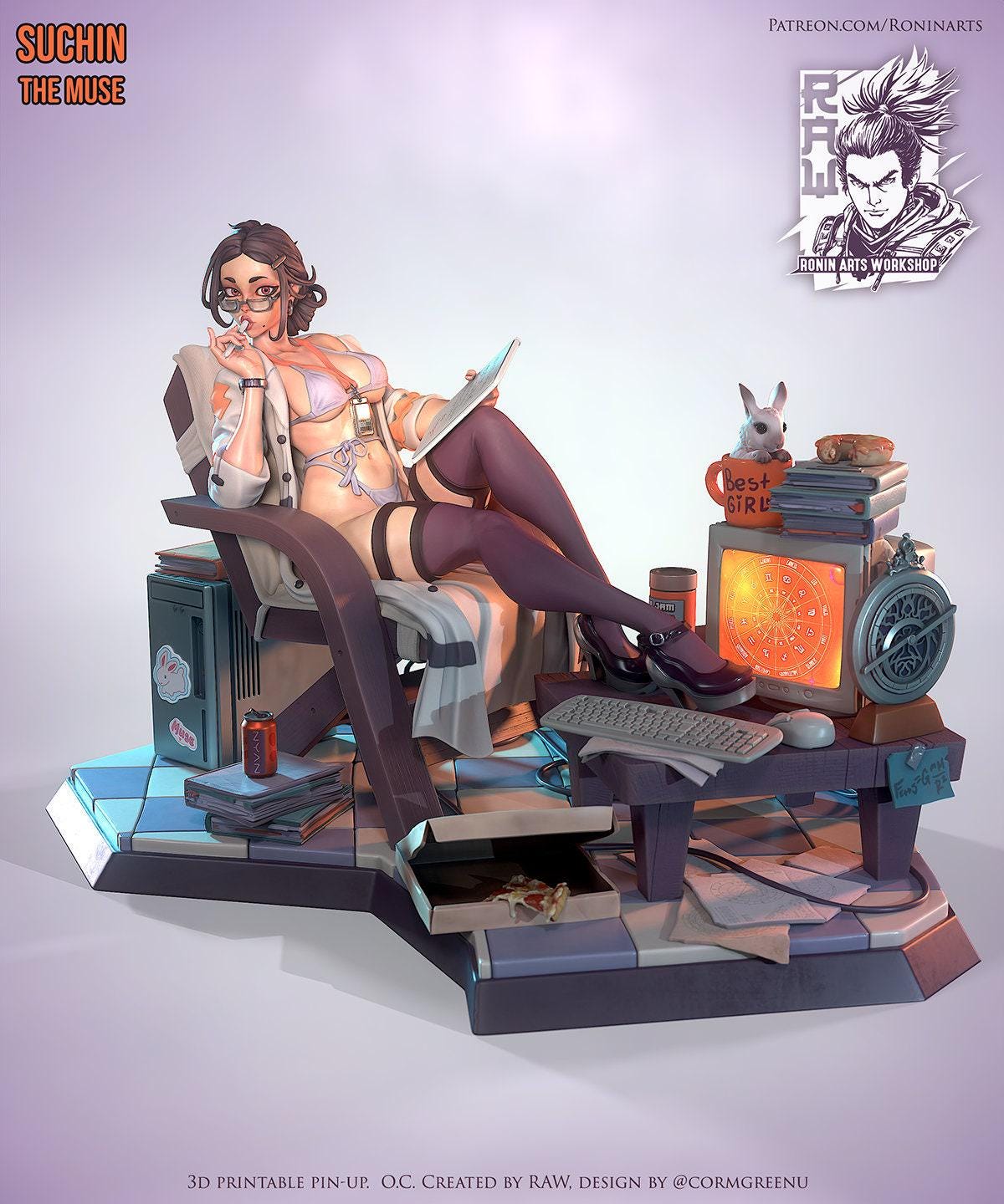Pin Up Suchin NSFW 3D Printed Statue – Mature Studio Muse Pin-Up Resin Collectible, Made to Order for Adult Collectors