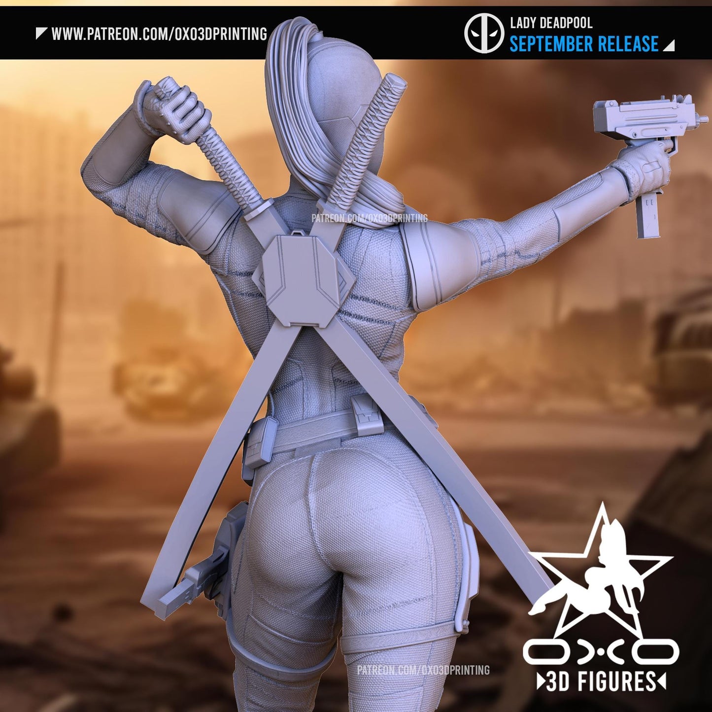 Lady Deadpool 3D Printed Collectible Statue: Merc with a Mouth Figure