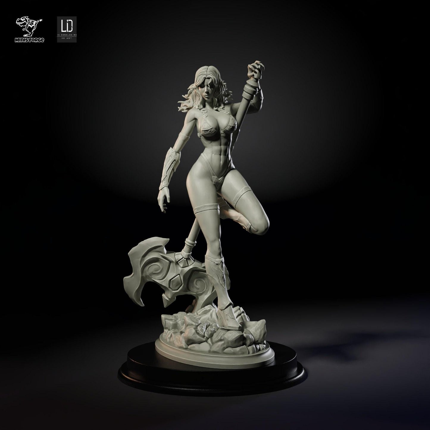 Unleash the Power: Barbarian Axe Wielder 3D Printed Collectible Statue - Hand-Painted Fantasy Figure