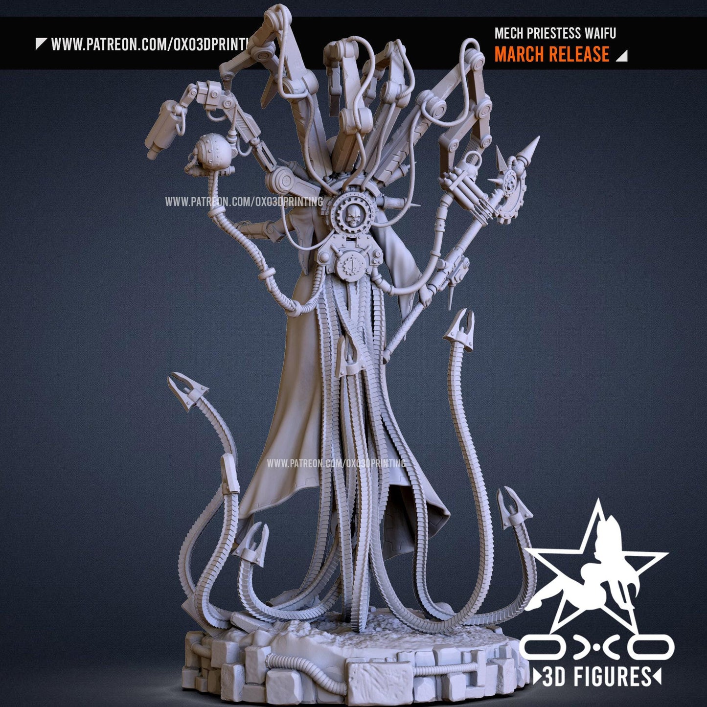Elite Mech Priestess Waifu 3D Printed Resin Statue: Highly Detailed Collectible Figure for Sci-Fi Fans