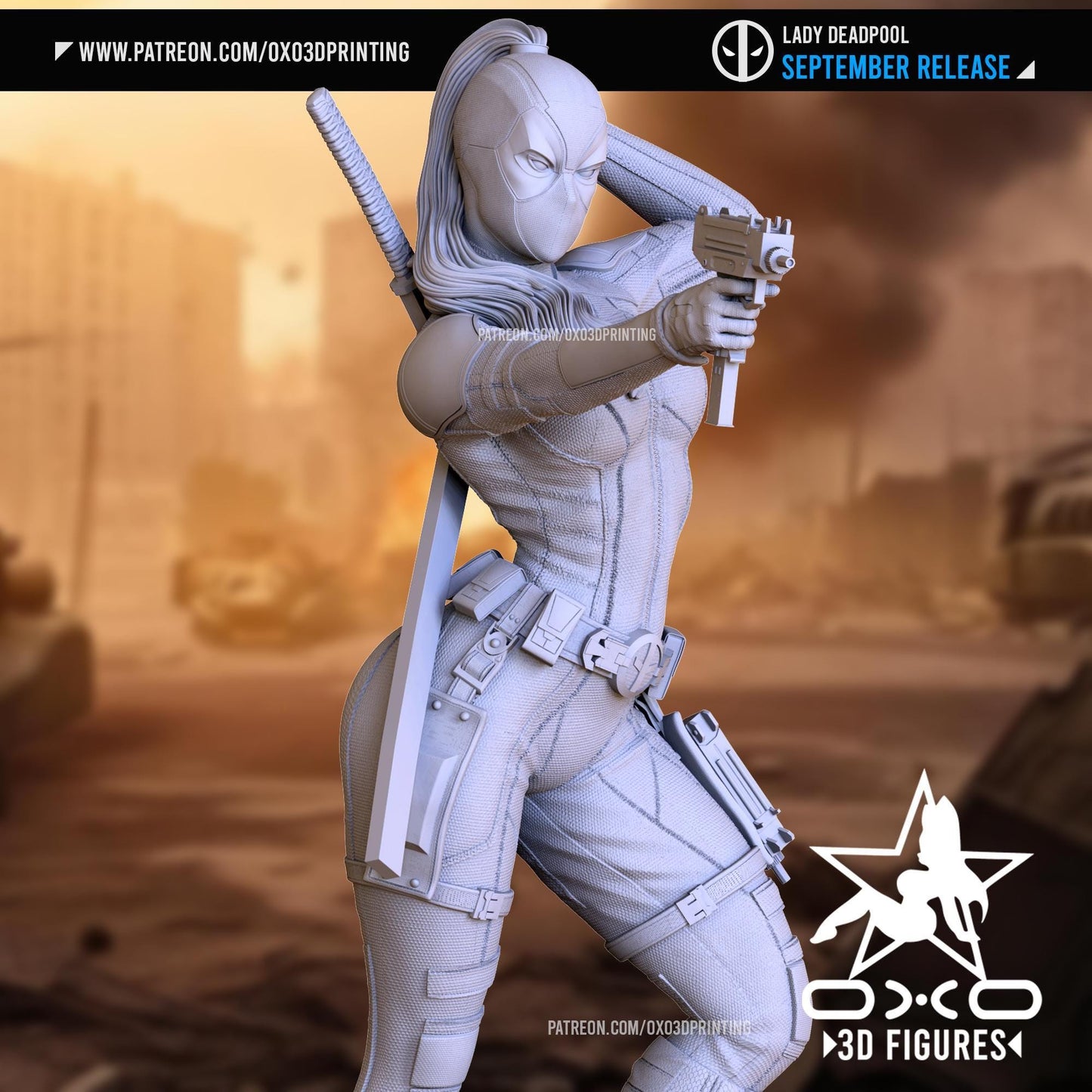 Lady Deadpool 3D Printed Collectible Statue: Merc with a Mouth Figure