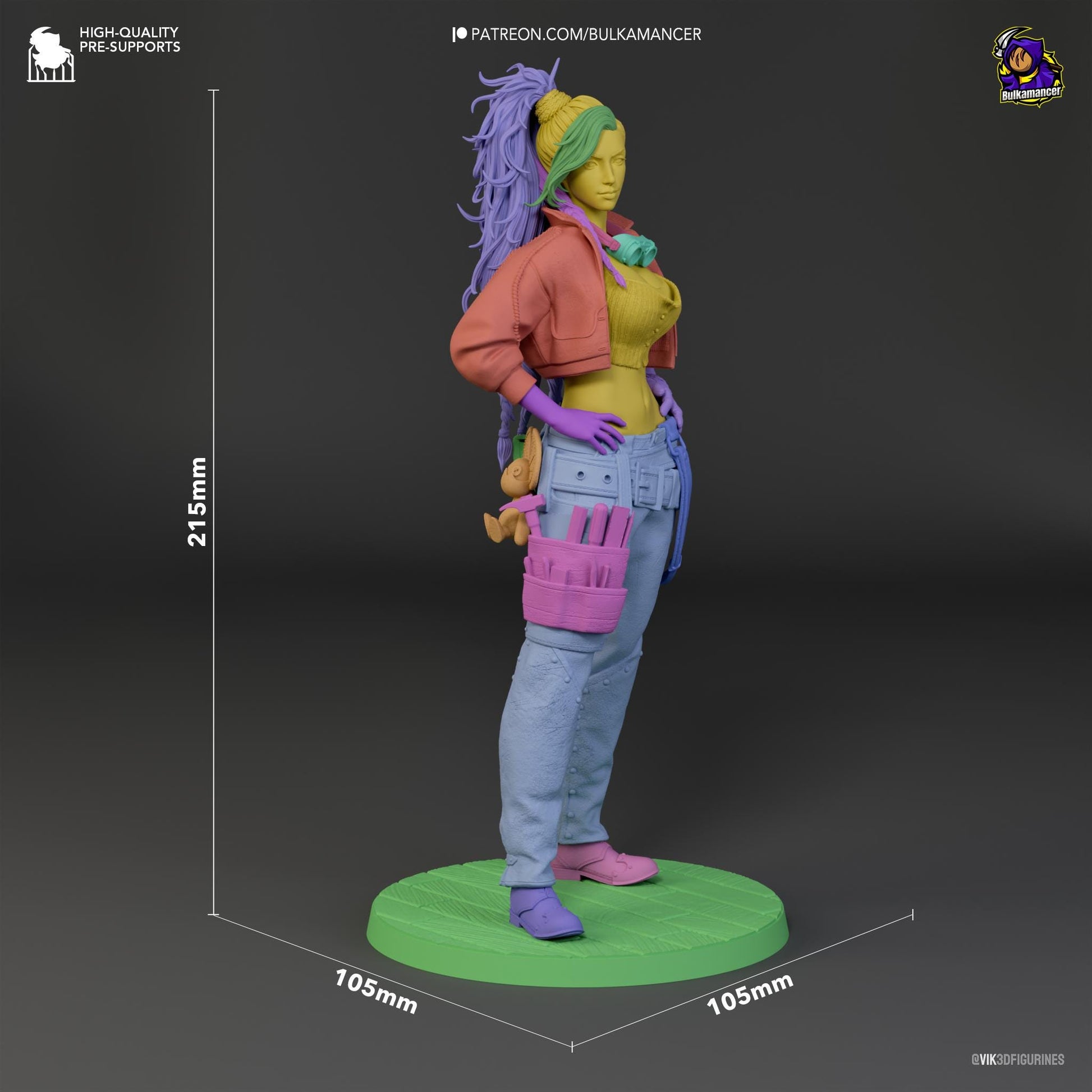 a statue of a woman with purple hair