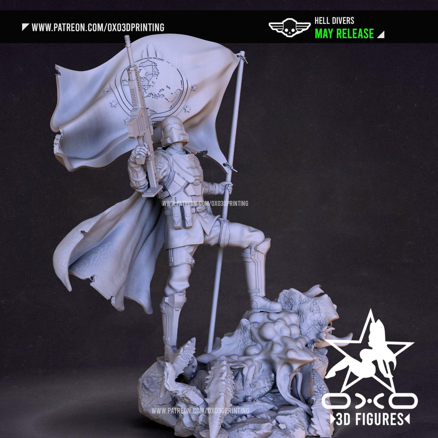 HellDiver 3D Printed Statue: Elite Soldier Collectible for Gaming Enthusiasts