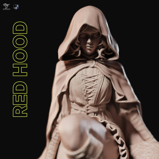 Epic Red Hood On Wolf 3D Print Collectible Figurine: Dynamic Fantasy Resin Statue & Unique Comic Book Art Piece