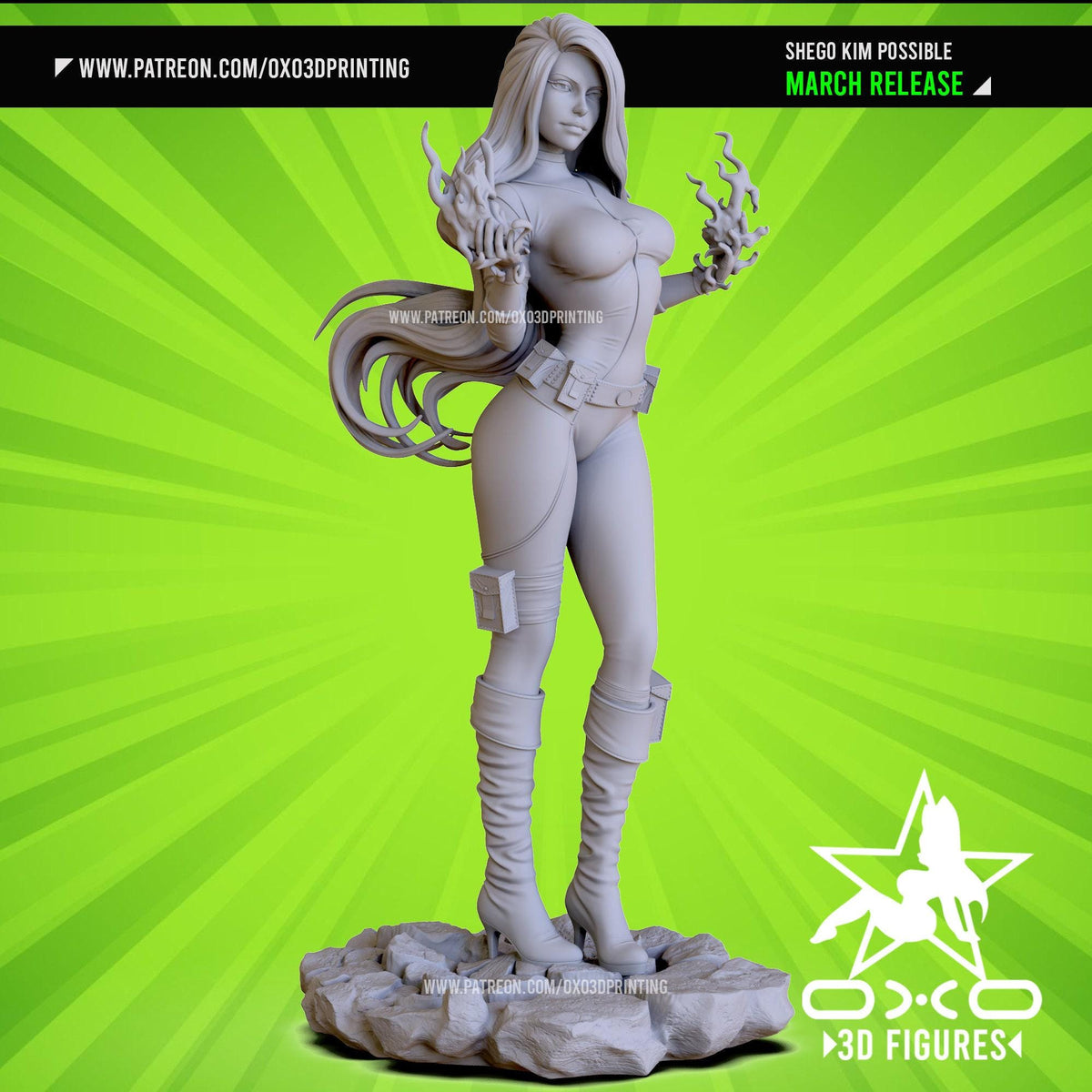 Shego NSFW 3D Printed Statue – Mature Energy Blast Villainess Resin Collectible, Made to Order for Adult Collectors