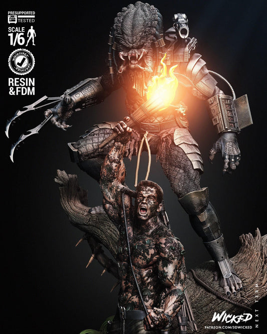 Predator and Dutch Diorama 3D Print Collectible Miniature Statue Figure Gift Idea for Man Woman Painter