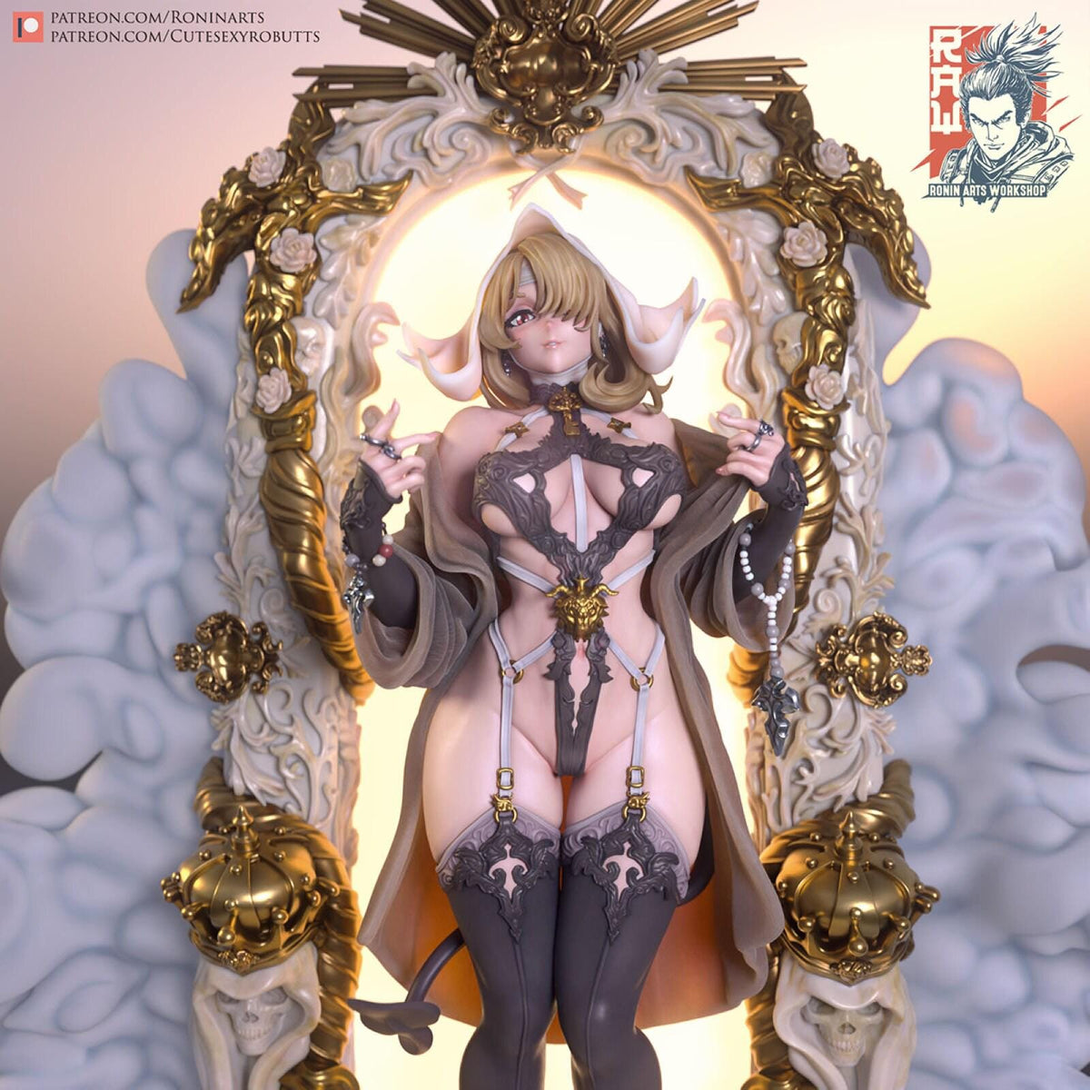 Pinup Lucia NSFW 3D Printed Statue – Mature Framed Beast-Girl Resin Collectible, Made to Order for Adult Collectors