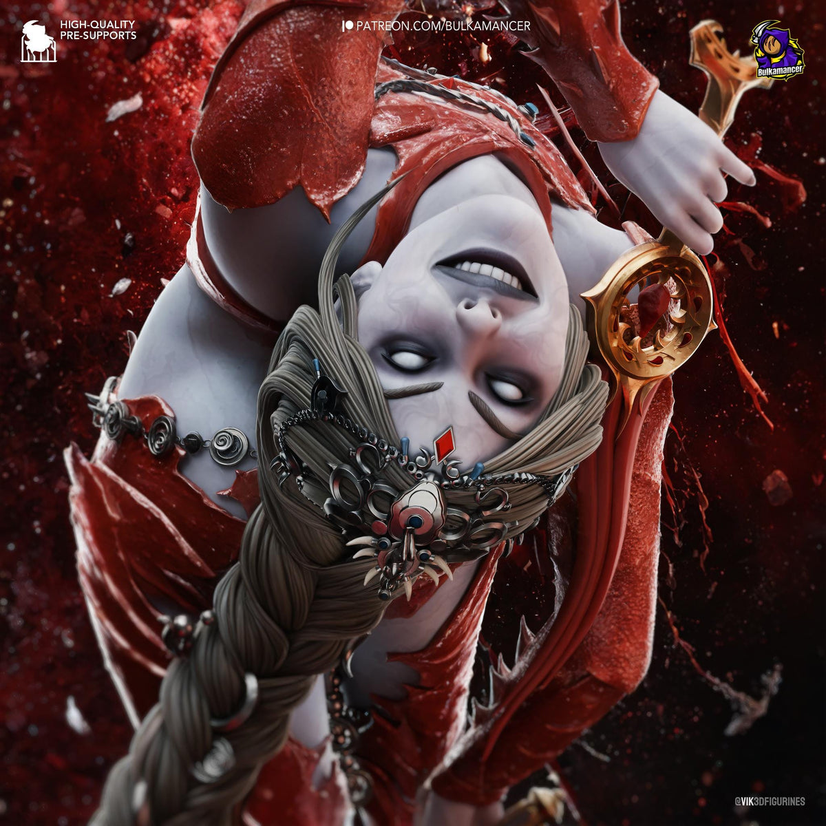 a woman dressed in red and white with a clock in her hand