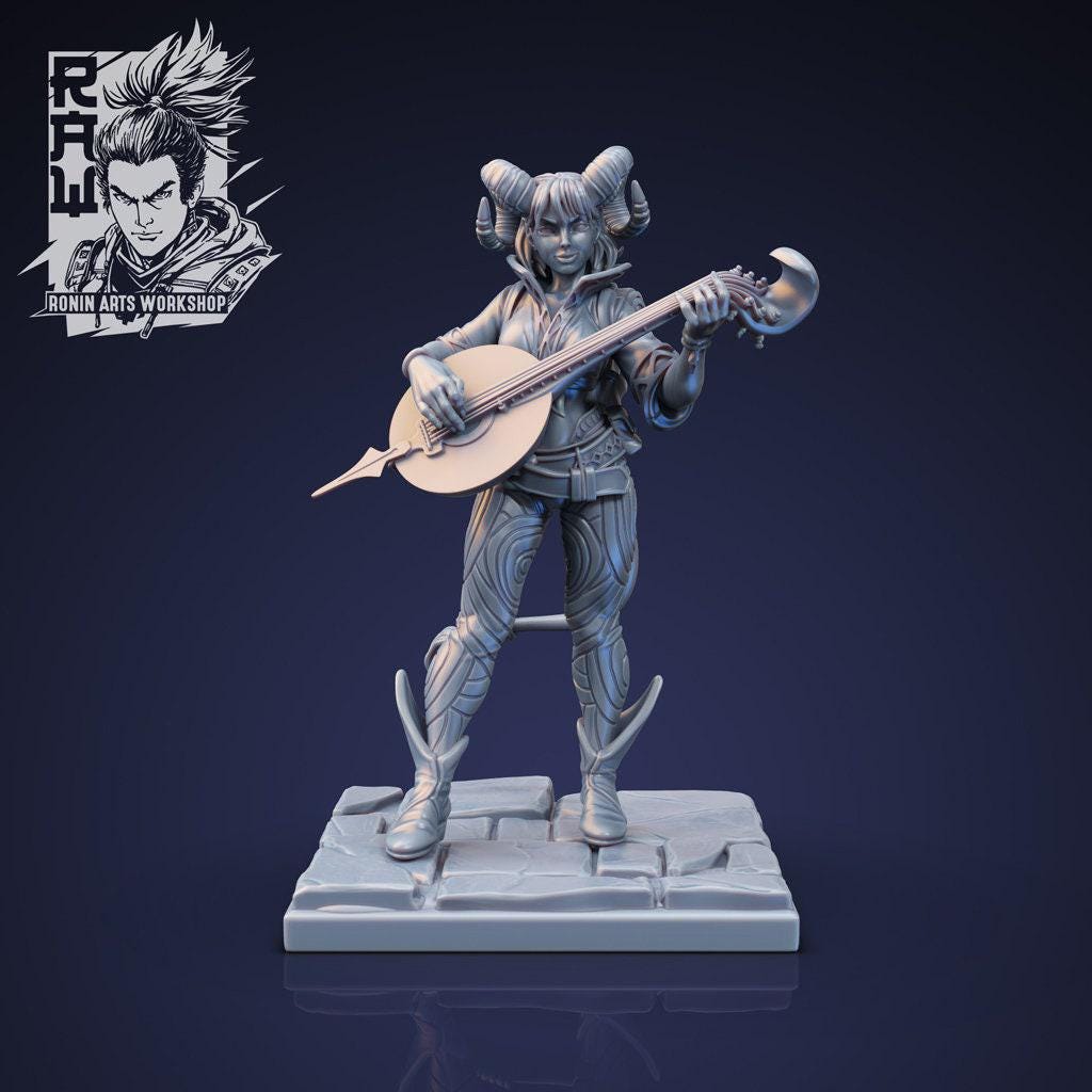 Shainda Tiefling Bard: A Captivating 3D-Printed Miniature for DnD, Pathfinder, and Tabletop Adventures 35 mm