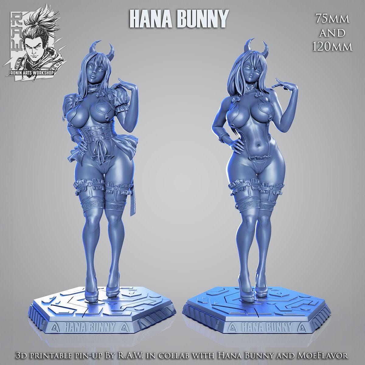 Pin-up Hana Bunny NSFW 3D Printed Statue – Mature Pin-Up Resin Collectible, Made to Order for Adult Collectors & Fans