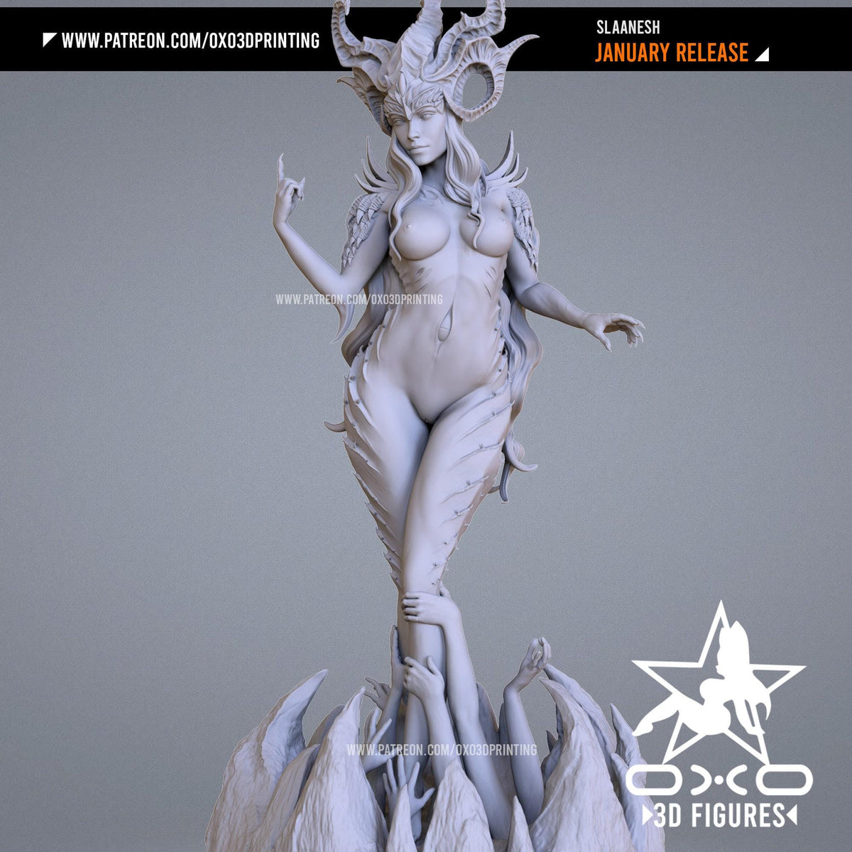 Slaanesh Waifu NSFW 3D Printed Statue – Mature Warhammer-Inspired Resin Collectible, Made to Order for Adult Collectors