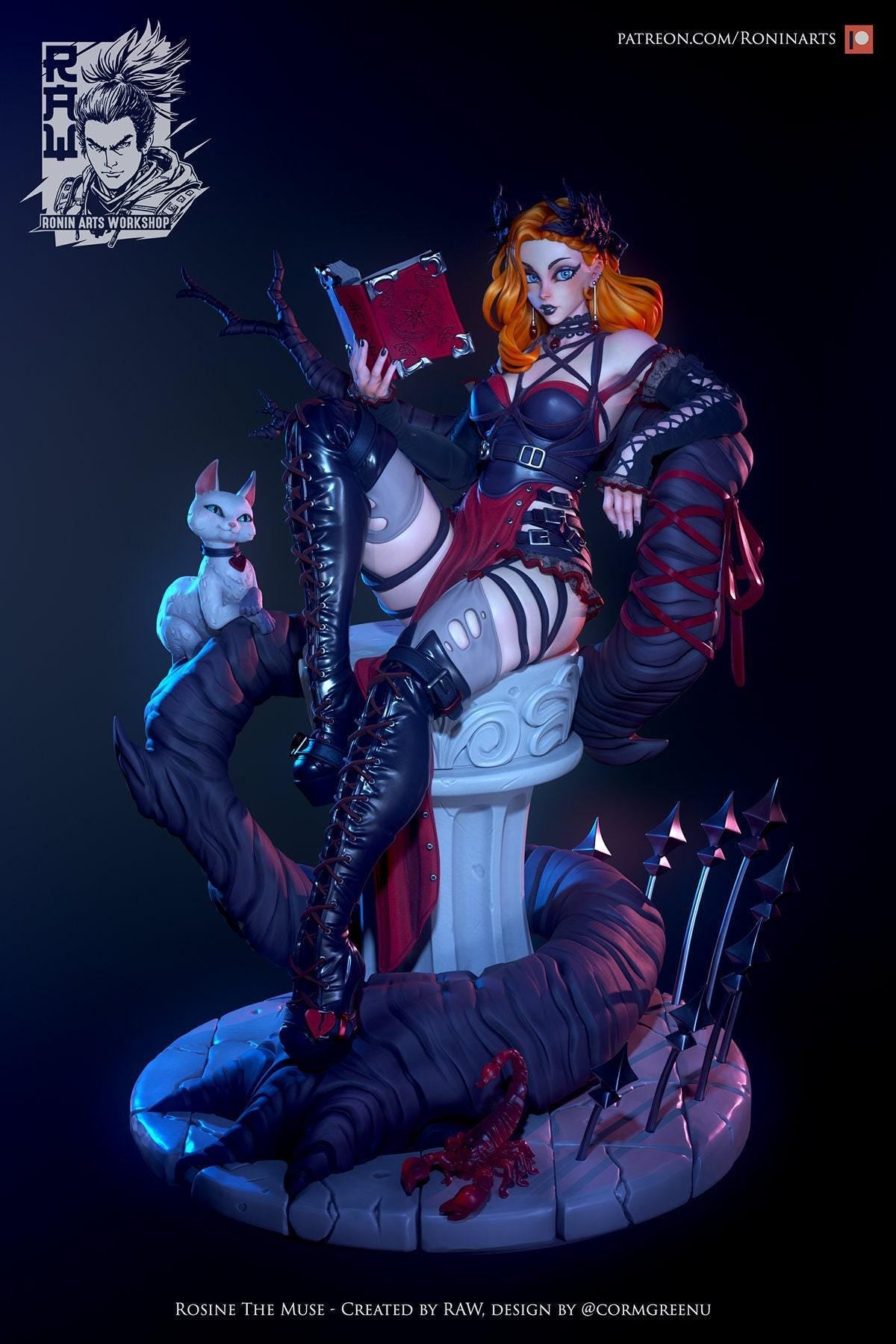 Pinup Rosine NSFW 3D Printed Statue – Mature Gothic Pin-Up Resin Collectible, Made to Order for Adult Collectors & Fans