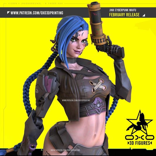 Cyberpunk Jinx 3D Printed Statue: League of Legends Crossover Collectible