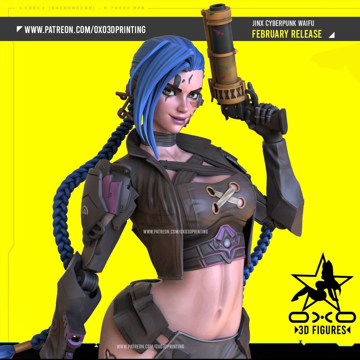 Cyberpunk Jinx NSFW 3D Printed Statue – Mature Crossover Champion Resin Collectible, Made to Order for Adult Collectors